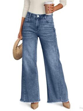 Wide Leg Jeans Raw Hem Women